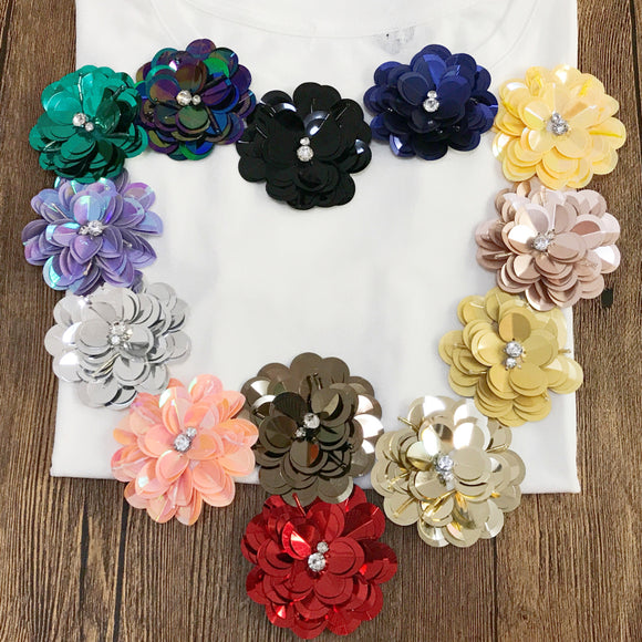 3D Sequin Flowers Sewing on Flat Back Patches