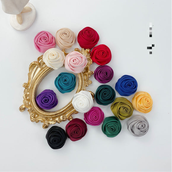 Handmade Satin Rose Ribbon Rosettes Fabric Flower Appliques Foh