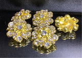 Metal flower button with rhinestone