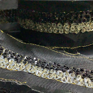 Contrasting sequin beaded trim on net