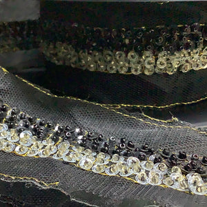 Contrasting sequin beaded trim on net