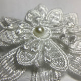 3D White Pearl Rose Flower Embroidered Lace Trim Ribbon