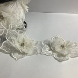 Rhinestone Beaded 3D Flower lace with chiffon Embroidered Lace Edge Trim Ribbon