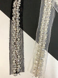 Thecookie Rib Knit Fabric Heavy mix Pearl and sequin rhinestone DIY on mesh