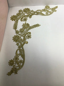 Craftuneed gold floral lace applique with gold cords gold tulle lace motif patch
