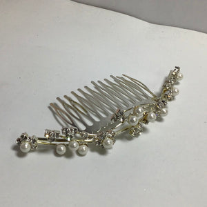 Rhodium Plated Clear Austrian Crystal Glass Pearl Floral Side Hair Comb