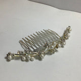 Rhodium Plated Clear Austrian Crystal Glass Pearl Floral Side Hair Comb