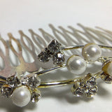 Rhodium Plated Clear Austrian Crystal Glass Pearl Floral Side Hair Comb