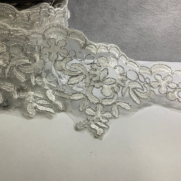 French Gupure Trim, Luxury Corded Tulle Floral Lace Trim