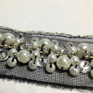 Thecookie Rib Knit Fabric Heavy mix Pearl and sequin rhinestone DIY on mesh