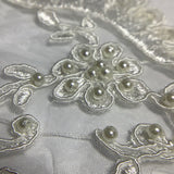 Beaded ivory alencon venetian lace trim for bridal veil