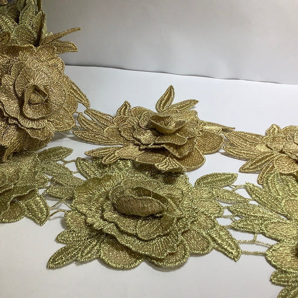 3D flower scalloped gold indian sari border crochet alencon embroidered venice guipure lace