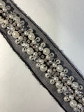 Thecookie Rib Knit Fabric Heavy mix Pearl and sequin rhinestone DIY on mesh