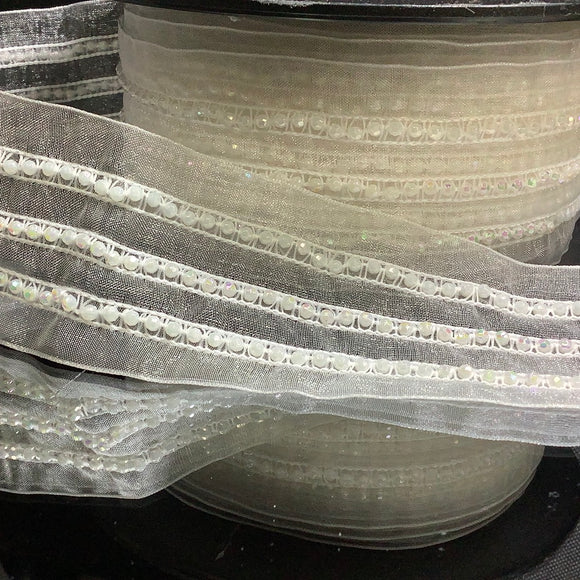 Triple row ABS pearl stitching on organise ribbon