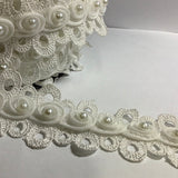 Claudelle ornate flower Pearl Trim Beaded Embroidery Lace Ribbon