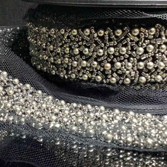 Vintage paillette beaded braid Lace Trim on net