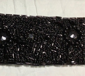 Fancy black diamond rhinestones woven lace embroidery beaded trimmings