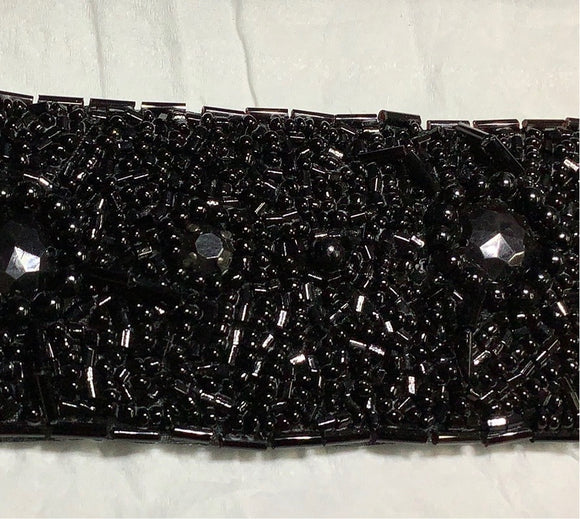 Fancy black diamond rhinestones woven lace embroidery beaded trimmings
