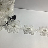 Multilayer Pearl Rose Flower Embroidered Lace Edge Trim Ribbon with diamanté and pearl