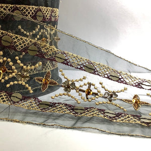 Gold Sequins & Beads Ribbon Border Trim