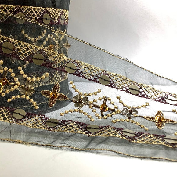 Gold Sequins & Beads Ribbon Border Trim