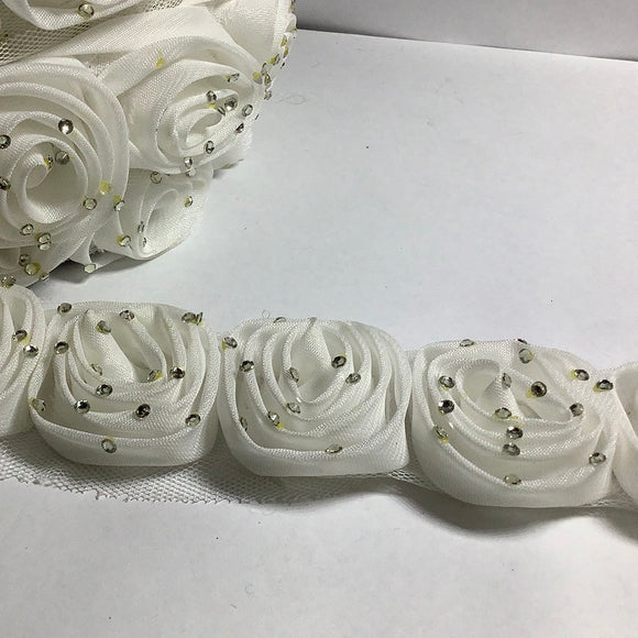 Organza fabric made rosette trim ribbon