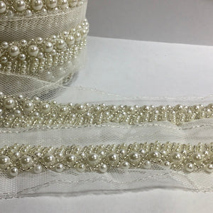 Embellishment pearl beaded trim on mesh