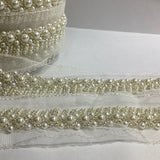 Embellishment pearl beaded trim on mesh