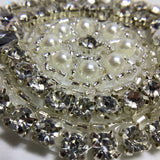 Iron on Flower Silver bridal wedding sash and belt crystal rhinestone applique patch