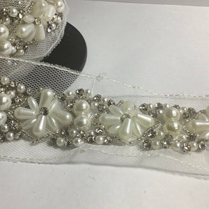 Heavy Beaded Trim With rhinestone on mesh