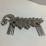 Rhodium Plated Clear Swarovski Sculptured 'Peacock' Crystal Side Hair Comb