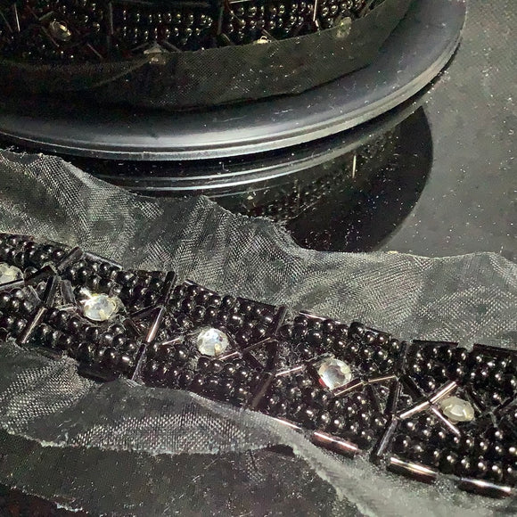 Beaded Trim with crystal on organisa for wedding Gown