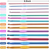 Luxbon-Pack Of  22 Sizes Multi coloured Aluminum Crochet Hooks Set Knitting Needles Craft Yarn 2mm-10mm