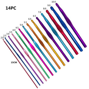 Luxbon-Pack Of  22 Sizes Multi coloured Aluminum Crochet Hooks Set Knitting Needles Craft Yarn 2mm-10mm