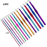 Luxbon-Pack Of  22 Sizes Multi coloured Aluminum Crochet Hooks Set Knitting Needles Craft Yarn 2mm-10mm