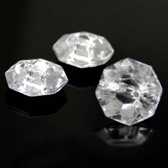 #0139 Octagonal 2 hole clear stone button 13mm