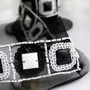 Black and White Beaded Sequin Trim with Stones 35mm