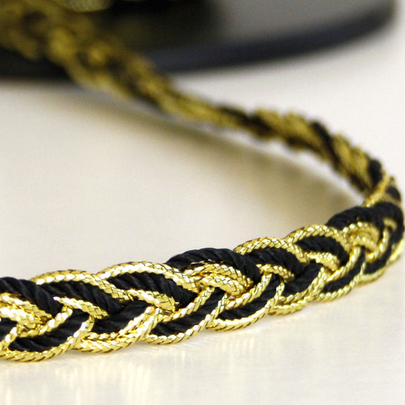 Plaited braid black /gold 10mm