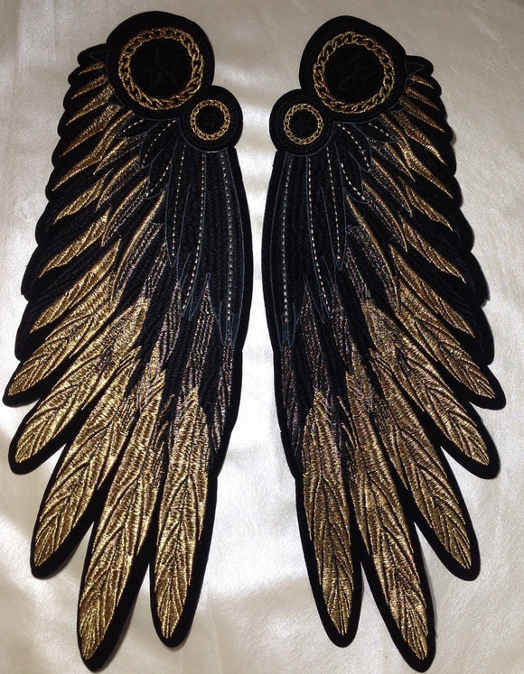 Very large embroidered gold wings patch- PA171124