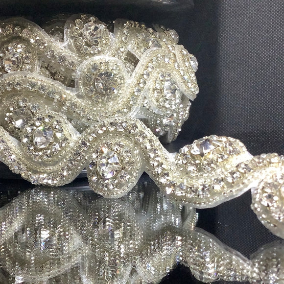 Iron on swirl decorative crystal trim  with beads