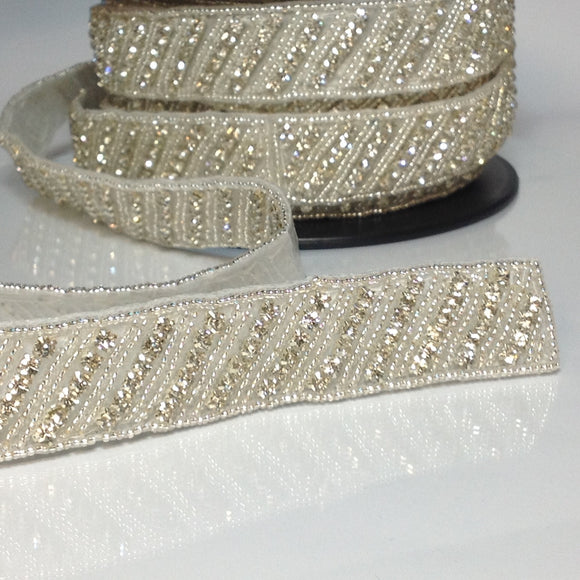 Iron on diamanté with bead appliqué ribbon