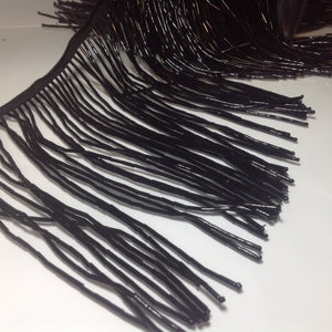 Bugle Beaded Fringe Trim on Satin ribbon
